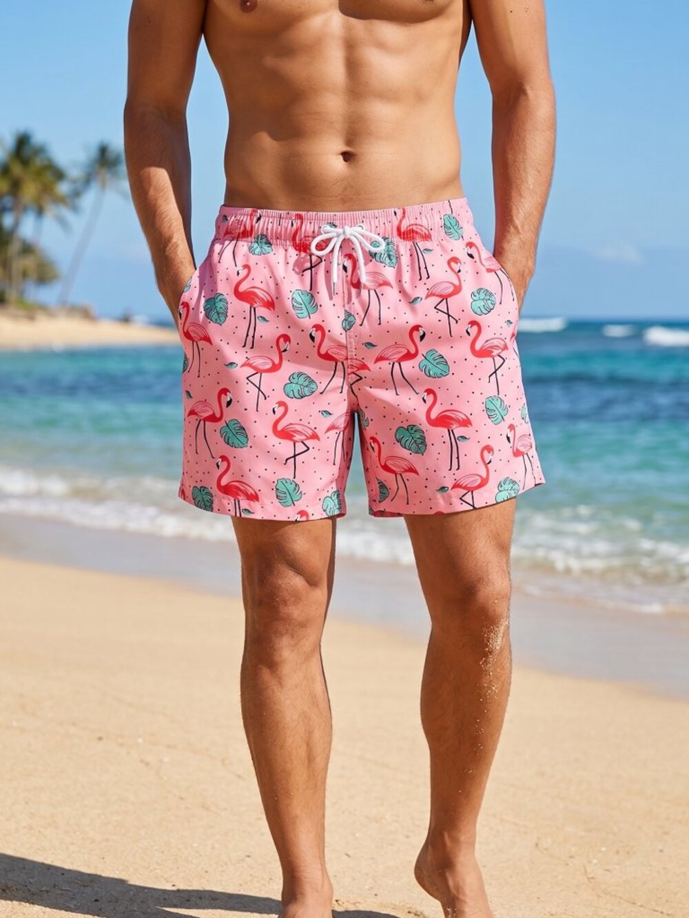 NWT | BRISIAR Pink Flamingo Swim Shorts | Compression Liner | Size Small